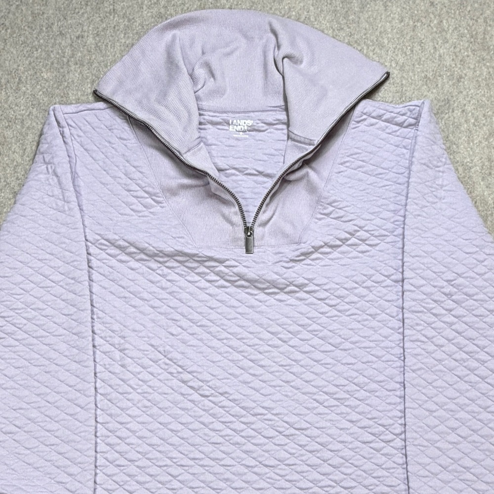 Lands End Quilted Quarter Zip Pullover Women XL Purple Soft Girl Coastal Preppy